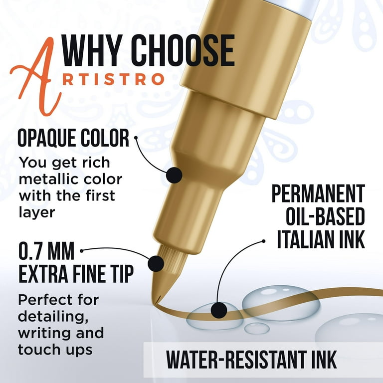 Artistro Gold & Silver Paint Pens. Set of 12 Oil Based Extra Fine Tip  Markers 