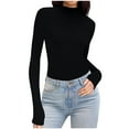 thumbnail image 2 of kakina CMSX Turtleneck Shirt Women Ribbed Knitted Sweater Long Sleeve Shirts Lettuce Trim Mock Neck Solid Color Tops Slim Fit Base Layer Knitted Sweater, 2 of 6