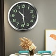 thumbnail image 3 of 12 Inch Round Large Luminous Wall Clock Glow in the Dark Non-Ticking Indoor Decor -Silver, 3 of 8