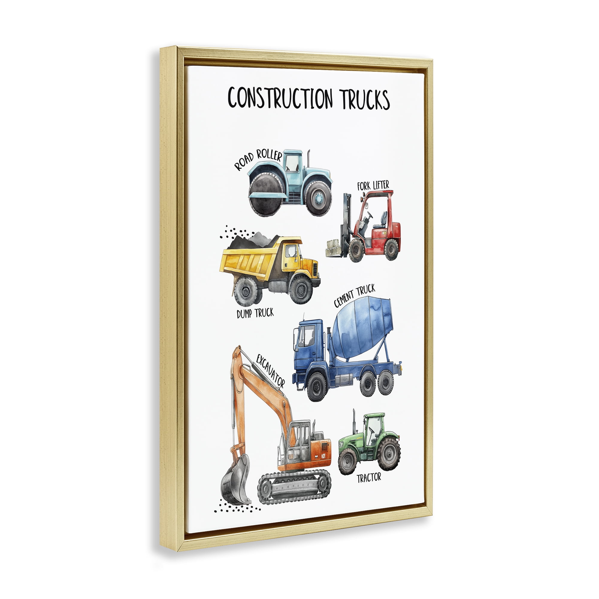 Stupell Industries Utility Trucks Construction Gold Framed Floater Canvas Wall Art, design by Christine Simpson Art