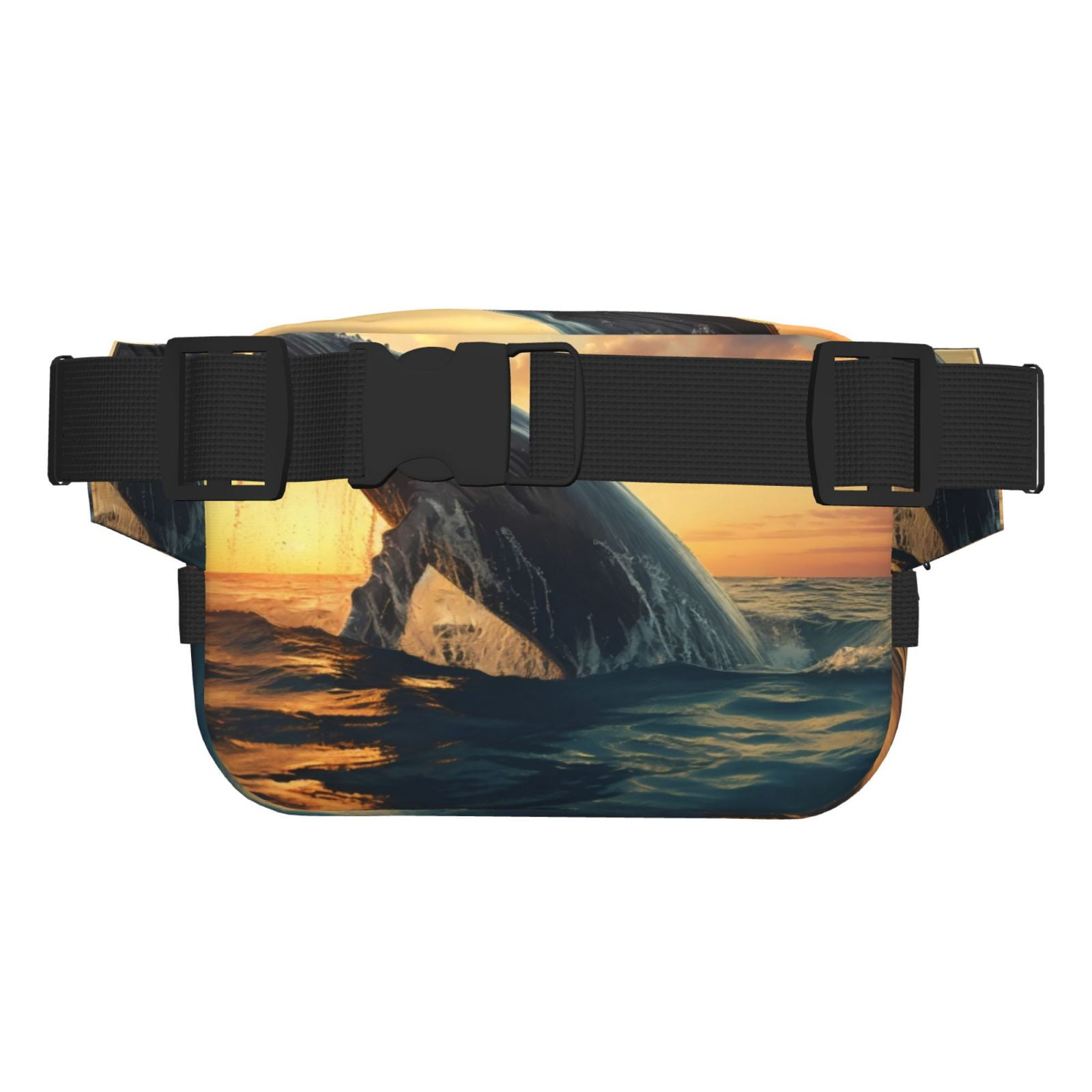 Picia Sunset Ocean Whale Print Square Double-Layer Waist Bag Mini Adjustable Waist Belt Bag Exercise Running Travel Hiking