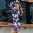 thumbnail image 4 of Grunge Graphic Flower Pattern Women's Long Sleeve Bodycon Dress Soft Stretchy For Everyday Wear And Special Occasions, 4 of 6