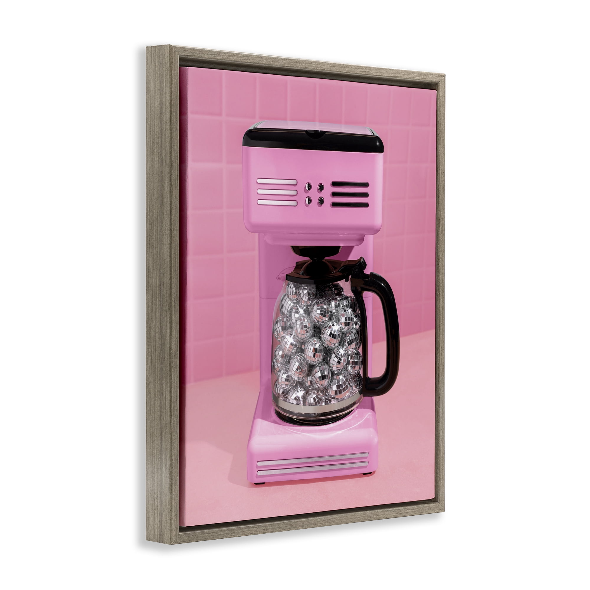 Stupell Industries Disco Coffee Over Pink Brown Framed Floater Canvas Wall Art, design by LISH Creative