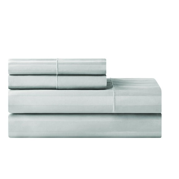 Hotel Style 4-Piece 600 Thread Count Green Stripe Egyptian Cotton Adult Bed Sheet Set, Queen-Deep Pocket