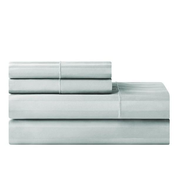 Hotel Style 4-Piece 600 Thread Count Green Stripe Egyptian Cotton Adult Bed Sheet Set, Queen-Deep Pocket