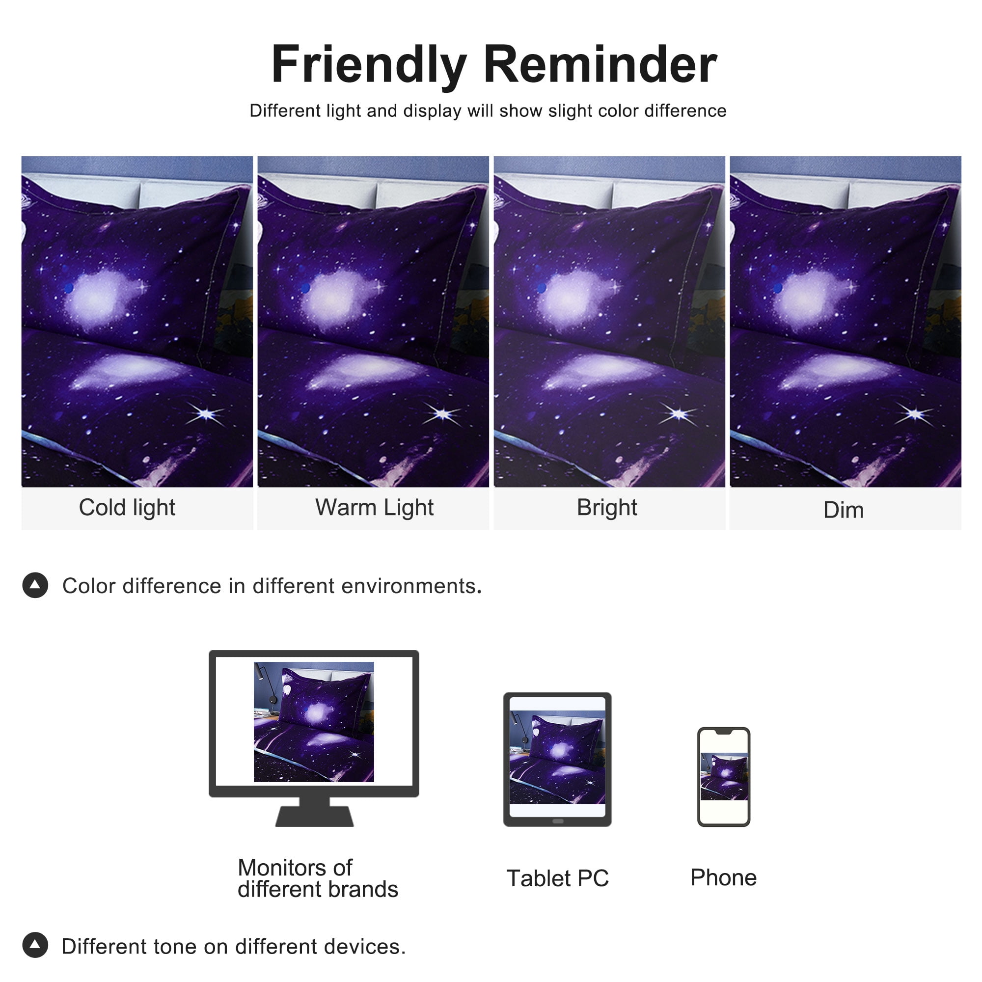 2 Piece 3D Galaxy Duvet Cover Bedding Set with Pillowcase Dark Purple Twin