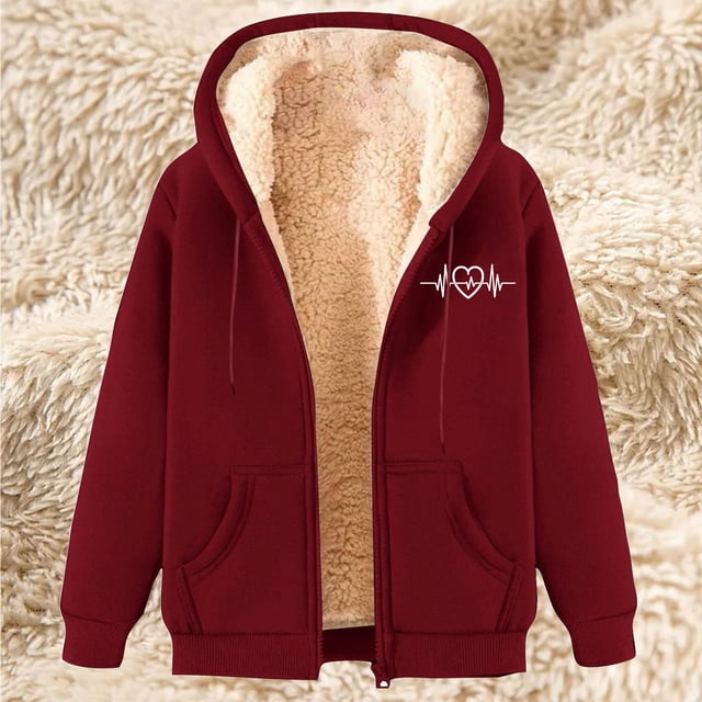 LOVZFMLL Jackets for Women's Fashionable Printed Fleece Hooded Sweatshirt Jacket