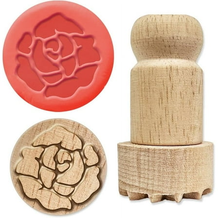 Wooden Stamps 1 inch Rose Round Stamp Wooden Clay Stamp Round Wood Stamp Natural Wood Stamp Round Pottery Stamp Small Stamp for Card Making DIY Craft Letter Diary and Scrapbooking