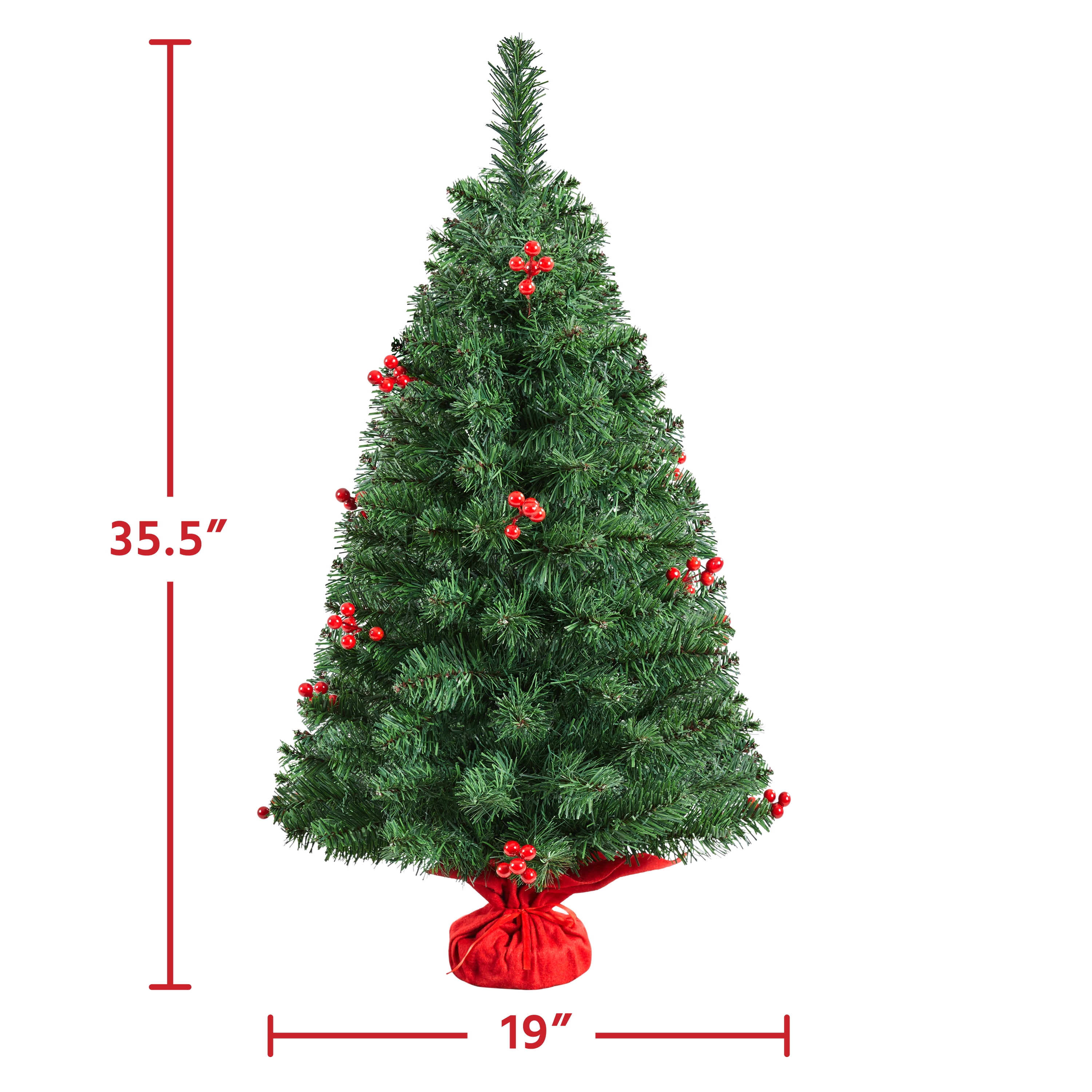 Alden Design 3FT Tabletop Artificial Christmas Tree with LED Lights and Concrete Base, Red Berries Holiday Decoration, Green