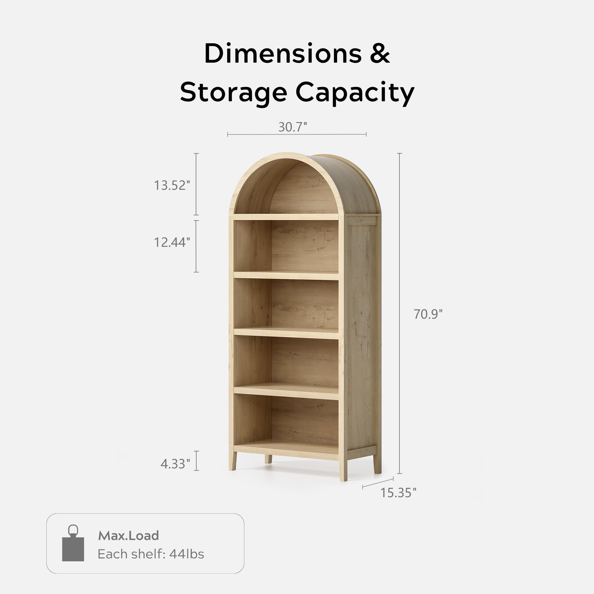 EYYTHUNG 5 Tier Arched Bookshelf Set of 2, 71" Tall Bookcase with Adjustable Shelves Wooden Storage & Display Cabinet, Freestanding Kitchen Pantry Organizer