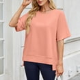 thumbnail image 6 of Vynhevius Womens Sweatshirts Crew Neck Raglan Short Sleeve Ribbed Hem Solid Loose Casual Pullover Tops, 6 of 9