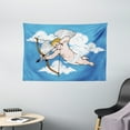 thumbnail image 1 of Angel Wings Tapestry, Cupid is Aiming from A Bow Love Shoot of Desire on the Clouds Cartoon Print, Wall Hanging for Bedroom Living Room Dorm Decor, 60"W X 40"L,Blue and White, by Ambesonne, 1 of 2