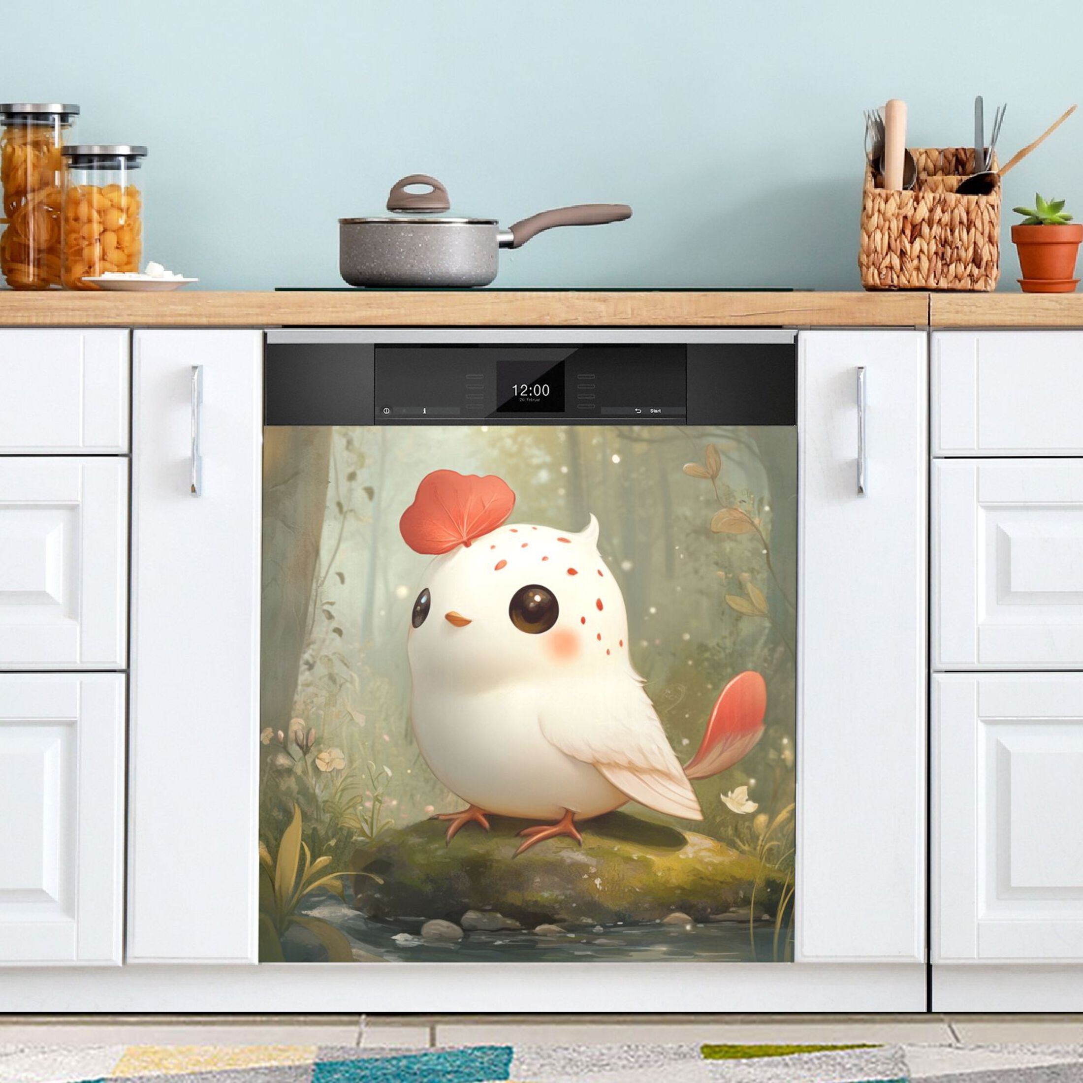 Dishwasher Magnetic Sticker 23x26 Inch Refrigerator Magnetic Sticker Washing Machine Magnetic Sticker Kitchen Panel Magnetic Sticker Home Decor Super Cute White Bird