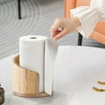 thumbnail image 5 of Qonioi Wooden Paper Towel Holder, Countertop Stand with Iron Base for Kitchen Bath, One-Handed Tear Dispenser, Tissue Roll Organizer, 5 of 6