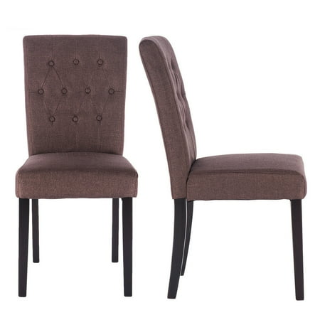 Tufted Upholstered Dining Chairs Costway Set of 2 Fabric Dining Chair Armless Accent Tufted Upholstered w/Solid Wood Legs ()
