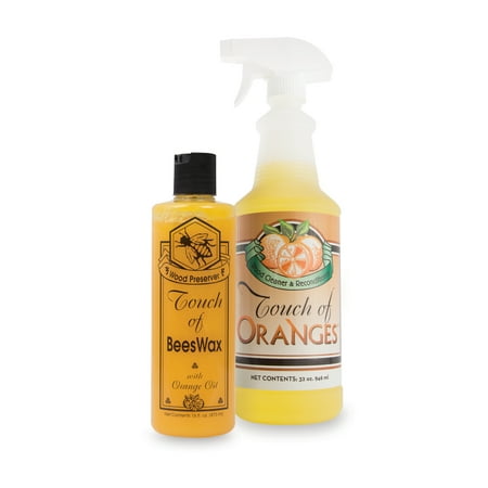 Touch of Oranges Hardwood Floor Cleaner 32oz and Touch of Beeswax for Wood Polish Cleaner and Restorer 16oz (Best Beeswax Polish For Wood)