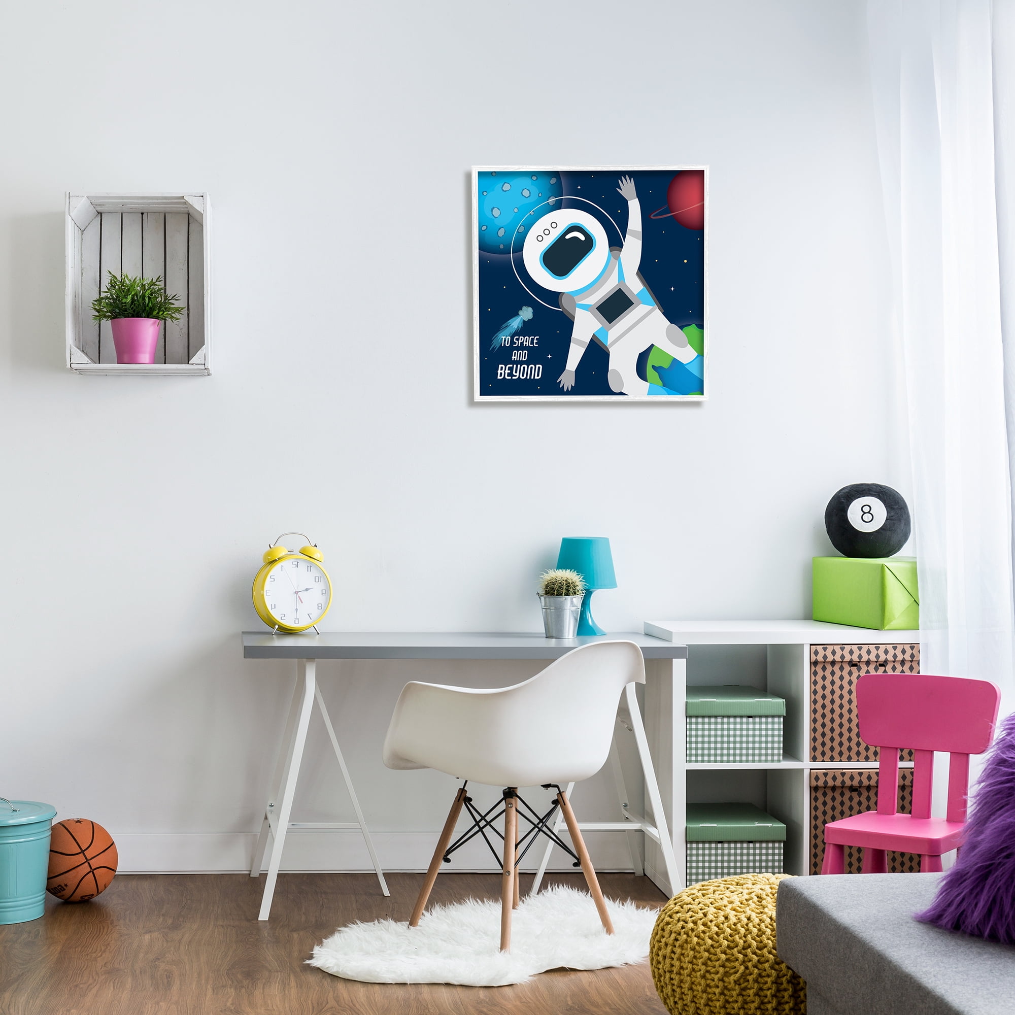 Stupell Industries To Space and Beyond Blue Comet Astronaut Wave Modern Painting White Framed Art Print Wall Art, 24 x 24, Design by AE Design