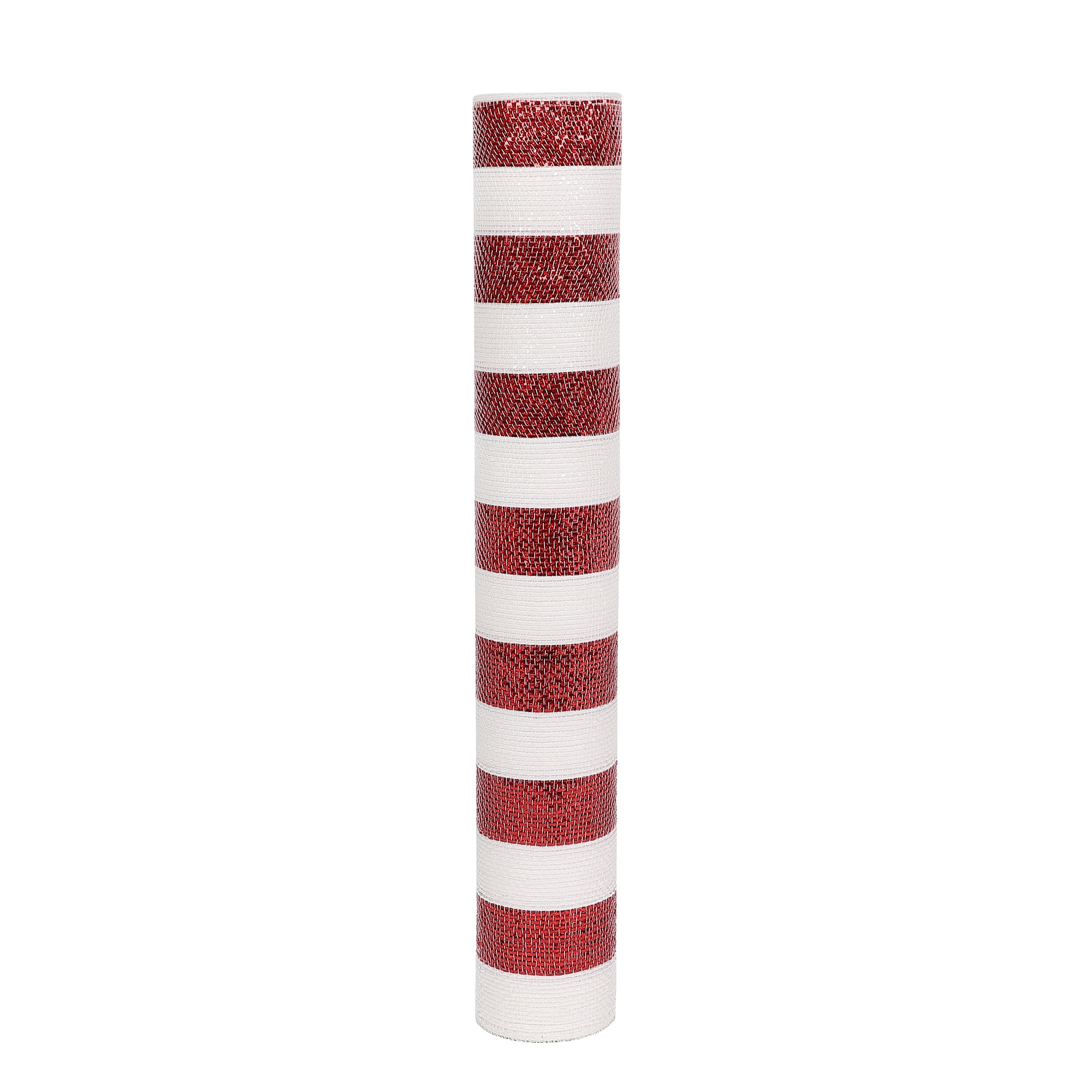 Holiday Time 21 po x 5 vg Poly maille  avec métallisé, Rayé rouge et blanc POLYMESH À LIGNES ROUGES ET BLANCHES DE 21 PO