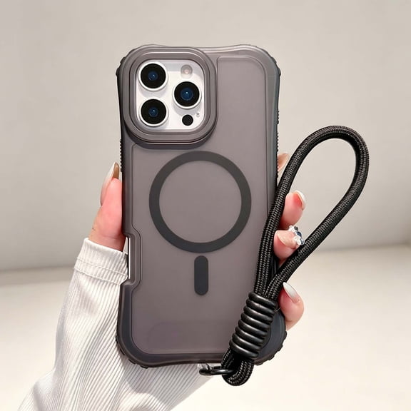 For iPhone 16e/17e Phone Case,3-in-1 Heavy Duty Shockproof Cover,Compatible with Wireless Charging,With Wrist Strap,Non-Slip Anti-Scratch Matte Drop Protection,Phone Case,Black