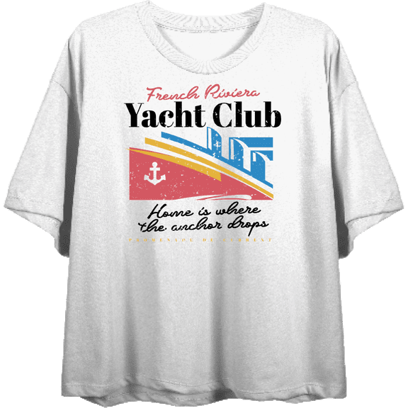 French Riviera Yacht Club Women's White Crop Tee-XXL