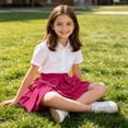 thumbnail image 6 of FRSASU Girls Summer Bow Tie Mini Skirt Cute Pleated High Shirred Waist Layered Ruffle Hem Short Cake Skirts Hot Pink, 6 of 9