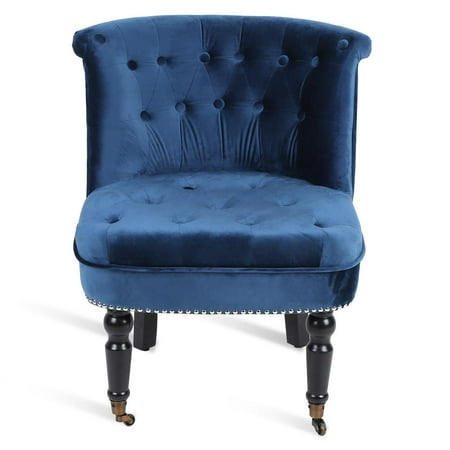 Kitchen Chair With Wheels LHCER Modern Accent Chair, Lounge Chair,Modern Velvet Fabric Relax Accent Occasional Chair with Wood Legs Movable Wheels ()