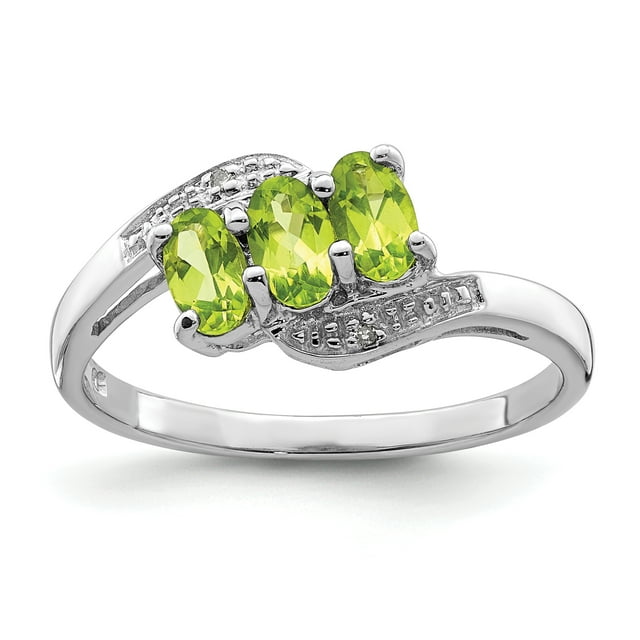 925 Sterling Silver Rhodium Peridot and Diamond Ring