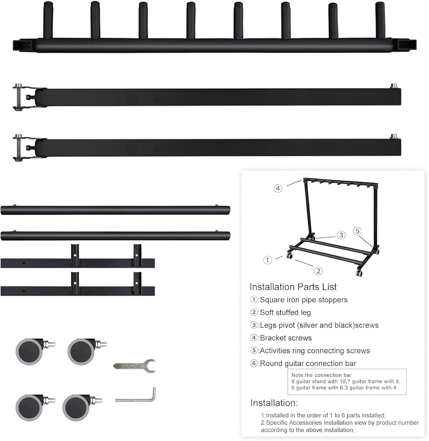 Soonbuy Multi Guitar Stand Rack With Wheels, Foldable Guitar Stand Display Rack With No-Slip Rubber Padding, Storage Rack for Home Band Stage Bass Acoustic Electric Studio Use, Black