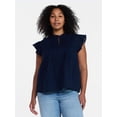 thumbnail image 2 of Time and Tru Women's Cotton Eyelet Top with Short Flutter Sleeves, Sizes XS-XXXL, 2 of 6