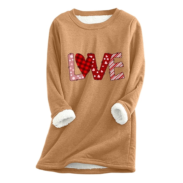 Birdeem Womens Fall/Winter Oversized Valentines Day Printed Top with Thickened and Plush Insulation and A Snug Base Shirt