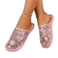 thumbnail image 2 of Women’s Floral Lace Embroidery Open Toe House Slippers, Breathable Mesh Slip On Indoor Bedroom Slippers Non Slip Soft Sole Casual Home Shoes for Ladies,Pink 39, 2 of 6