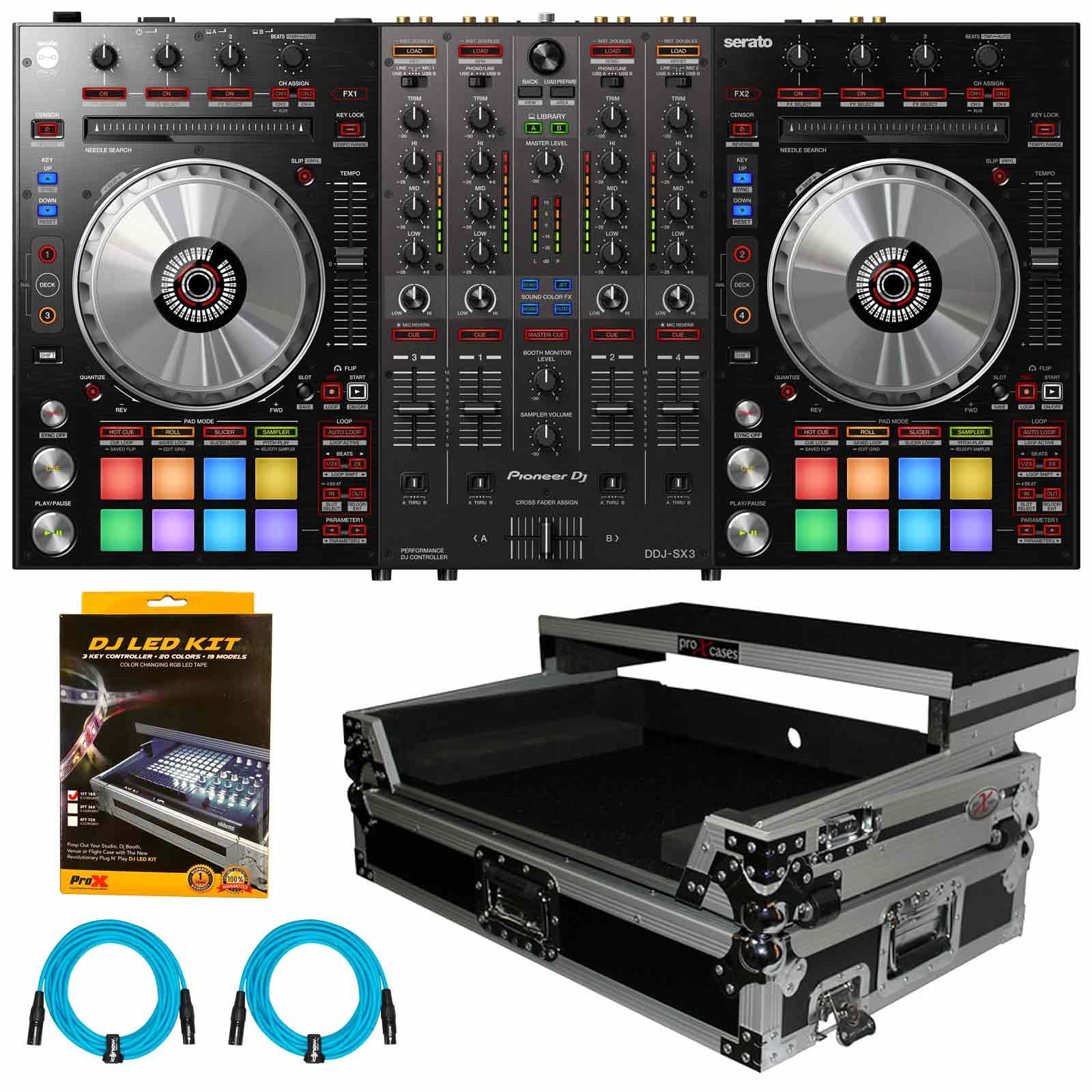 LED Strip Pioneer DDJ-SX3 DDJSX3 Serato DJ Pro Controller Mixer w Flight Case 
