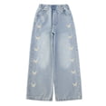 thumbnail image 3 of Baggy Jeans Kids Casual High Waisted Wide Leg Butterfly Print Pants Back To School Clothes Jean for Girls Size 3-14 Years, 3 of 9