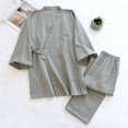 thumbnail image 4 of 2025Spring And Summer Kimono Men's Pajamas Two-piece 100% Cotton Simple Plus Size Three-quarter Sleeve Trousers Home Service Set, 4 of 5
