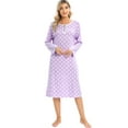 thumbnail image 2 of WBQ Women's Nightgown Sleepshirts Long Sleeve Comfy Nightshirt Crewneck Button Down Nightshirt Polka Dots Casual Mid-Length Sleepwear,Purple S-XXL, 2 of 9