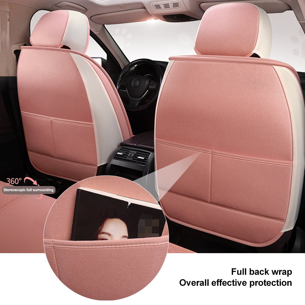 Maidao Car Seat Covers,Breathable and Waterproof Faux Leather Automotive Seat Covers for Cars SUV Truck Sedan,Universal Anti-Slip Driver Seat Cover with Pillow and Backrest Apricot
