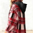 thumbnail image 6 of SwiftWear Women's Plaid Shirt Jacket Warm Hooded Fleece Coat Button Pocket Casual Outerwear Thick Cozy Shacket, Red, 6 of 7