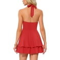 thumbnail image 3 of Vestido Halter para Mujer Inspire Chic, Escote en V Profundo, Espalda Descubierta, Vestido Mini de Fiesta, Rojo, Talla L, 3 of 6