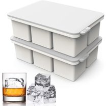 Large Square Ice Cube Tray with lid, Big Block 2 Inch, Giant Cocktail Silicone Ice Maker, Scotch Whiskey Easy Release Reusable Ice Cubes for Soup Freezer Wine Juice