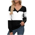 thumbnail image 4 of FNFHFY Women Plus Size Blouses Dressy Casual Color Block Sweater Button Decor Long Sleeve Shirts Fall V Neck Tops 2025, 4 of 4