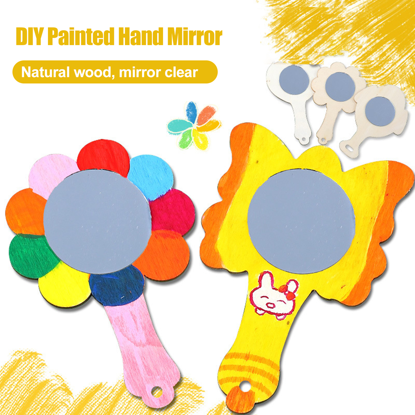 18 Pcs Wooden Mini Mirrors DIY Painting Mirrors Handheld Mirror Toys for Kids, Size: 7.87 x 5.91 x 3.15