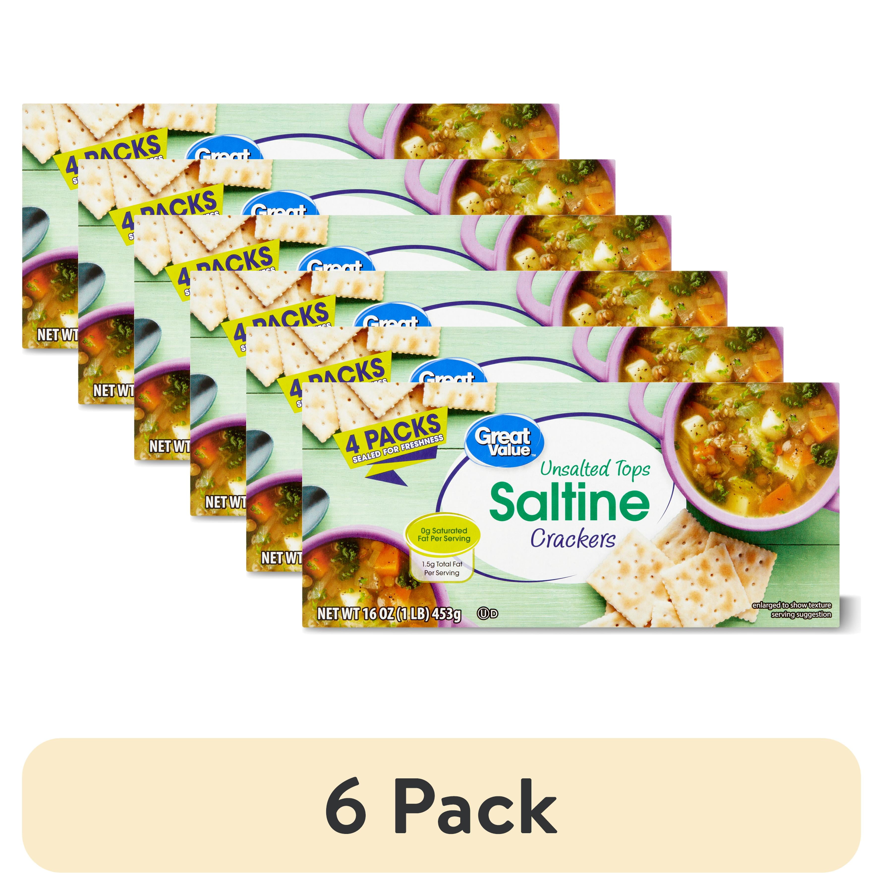 (6 pack) Great Value Unsalted Tops Saltine Crackers, 16 oz
