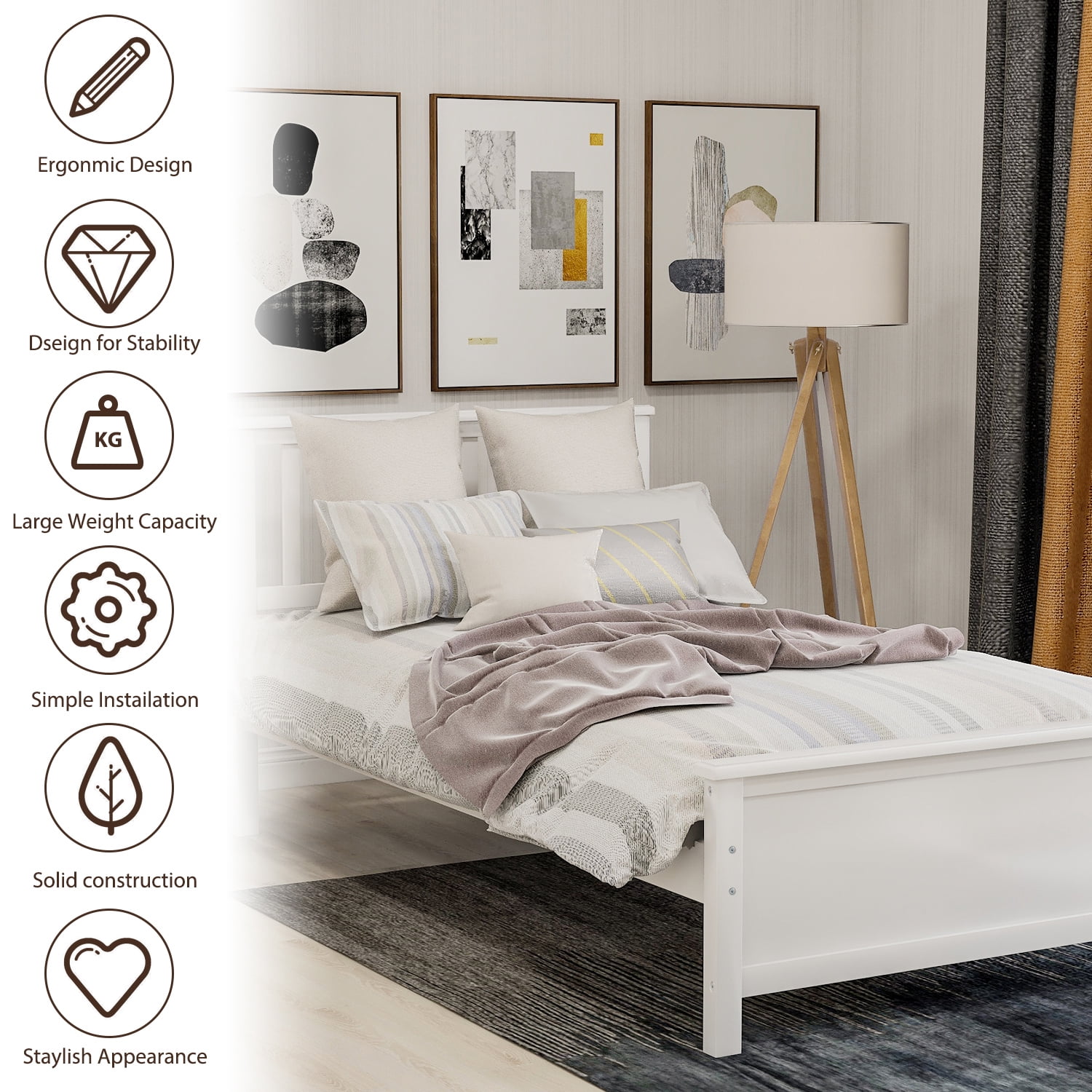 Holaki Wood Twin Size Bed with Headboard, Footboard for Kids, White