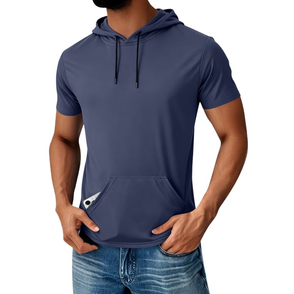 Trgacdwlo Men's Short Sleeve Hoodie Quick Dry Mens Athletic Shirts Moisture Wicking Sun Protection Hooded Mens Gym Shirts Blue L