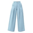 thumbnail image 5 of ClodeEU Women's High Waisted Linen Blend Pants with Pockets ,Casual Long Trousers Blue,Women's Plus L, 5 of 7