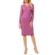 thumbnail image 1 of Vestido Midi de Cóctel de Encaje Floral con Manga Larga Transparente en V para Mujeres - Fucsia, 1 of 5