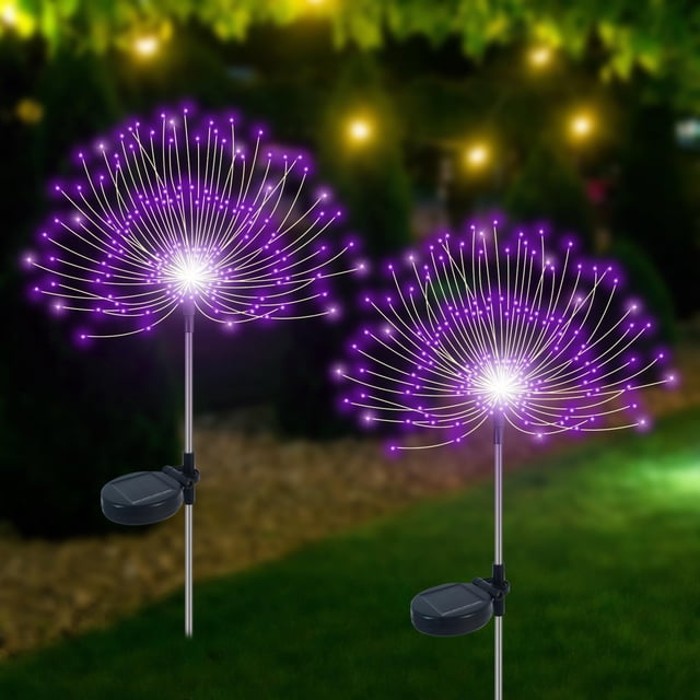 Luces solares para jardín Slyuexu, 120 LED, impermeables, color morado, paquete de 2