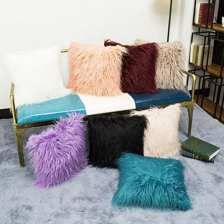 Faux Fur Decorative Throw Pillow Covers , Mongolian Luxury Fuzzy Pillow  Case Cushion Cover for Bedroom and Couch,beige Fluffy Cushion Case 