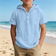 thumbnail image 2 of Lumosvexa Boys Hooded Linen Shirt Lightweight Short Sleeve Breathable Summer Vacation Button Up Shirt Blue 7-8, 2 of 10