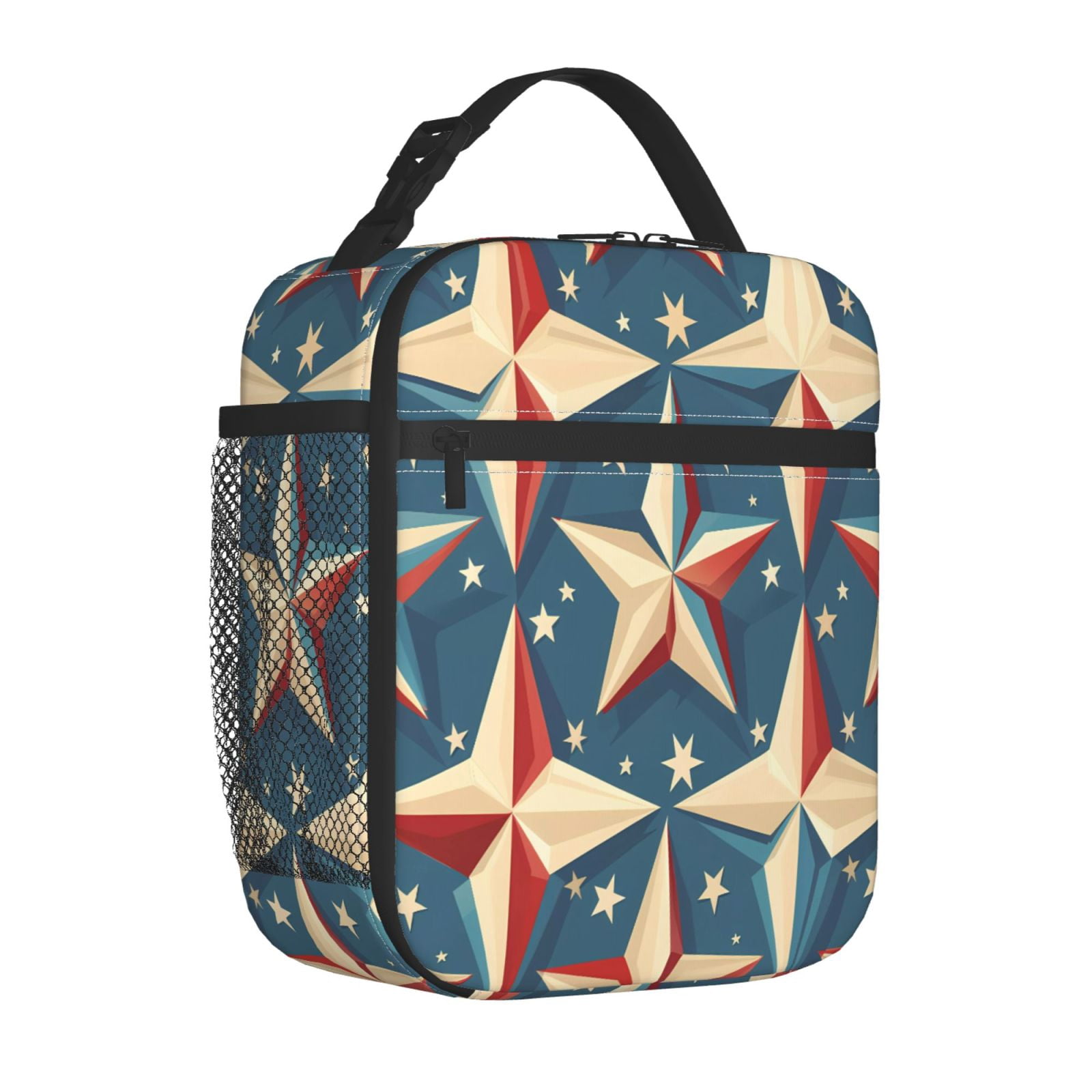 Lunch Bag For Women Men Insulated Portable Lunch Box Bento Box Office Picnic Travel Cooler Bag Independence Day Theme Elements Star (7)